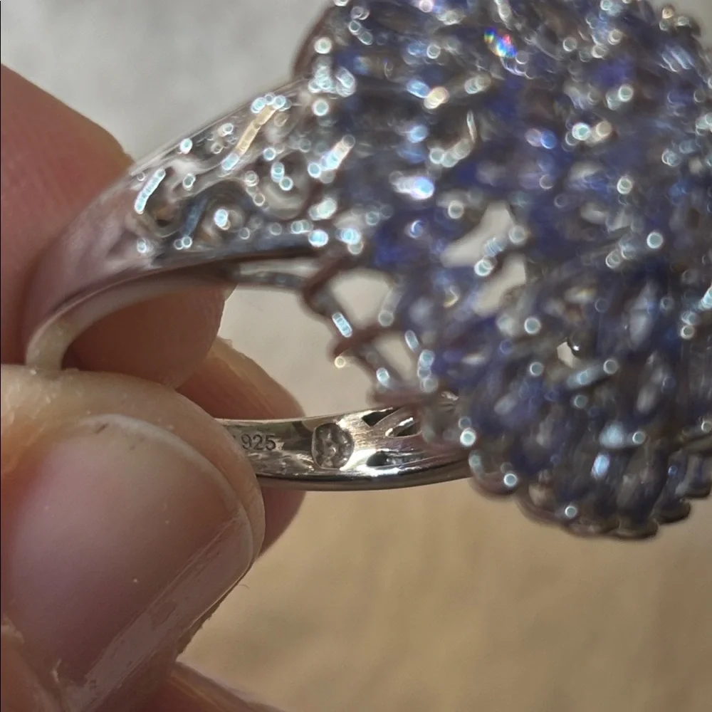 5.60 CTW Genuine Tanzanite Flower 925 Sterling Silver Ring